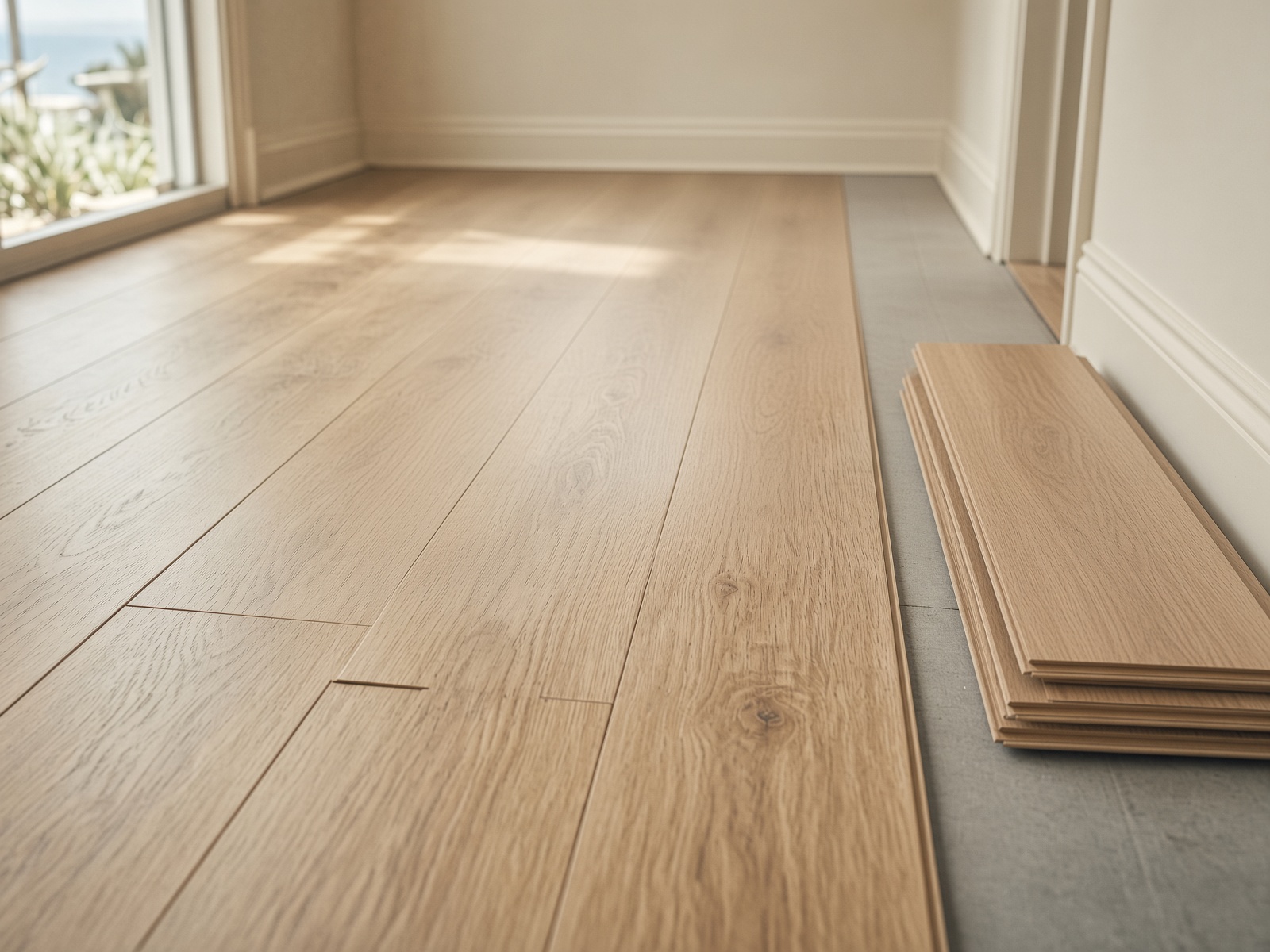 Light oak plank flooring laid in a hallway